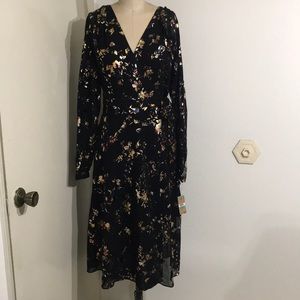 Foil floral Chiffon Midi Dress